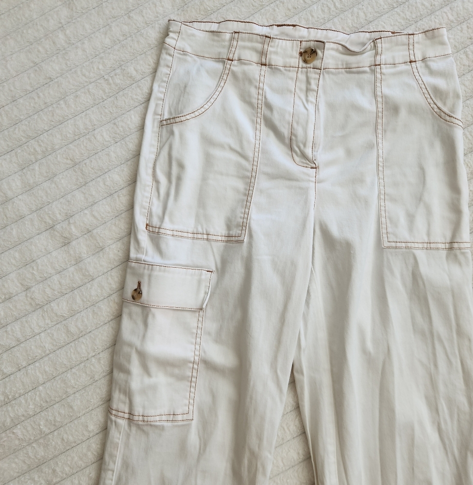 Joie Cream Cargo Pants with Button Accents